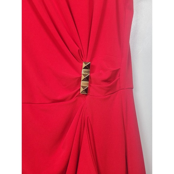 Michael Kors Large Rose Red Sleeveless Gathered Stud-Bar Women’s Dress Small - Picture 7 of 8
